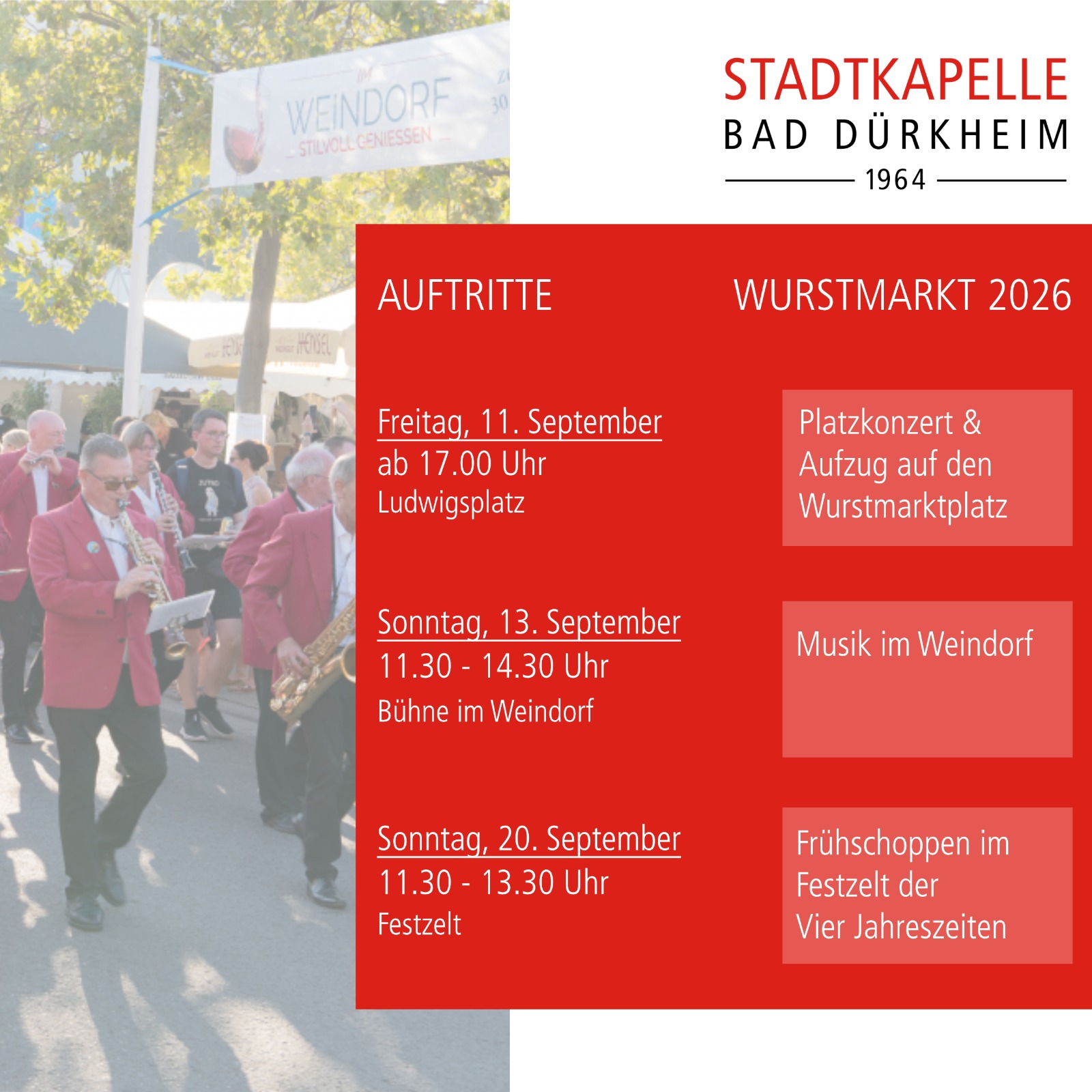 Wurstmarkt 2026 - wo wir zu hören sind...!